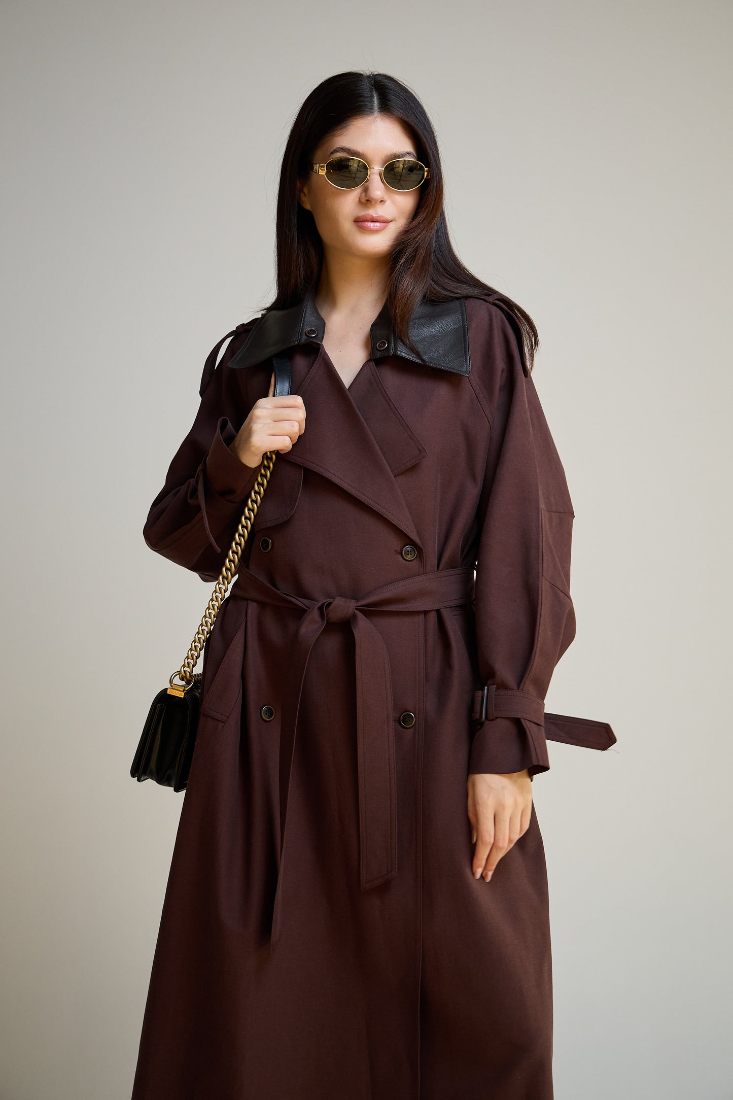 burgundy Long Trench Coat