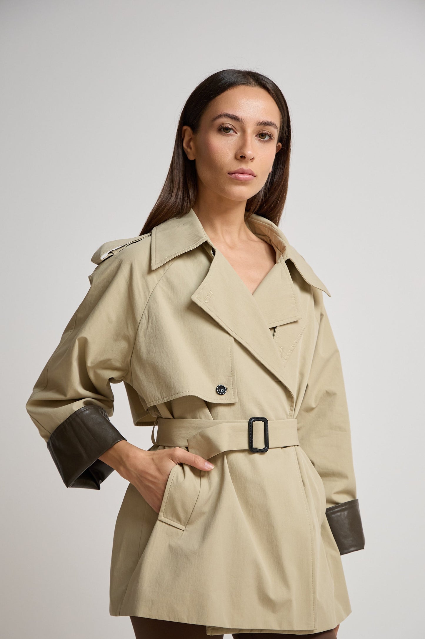 Beige Short Trench Coat