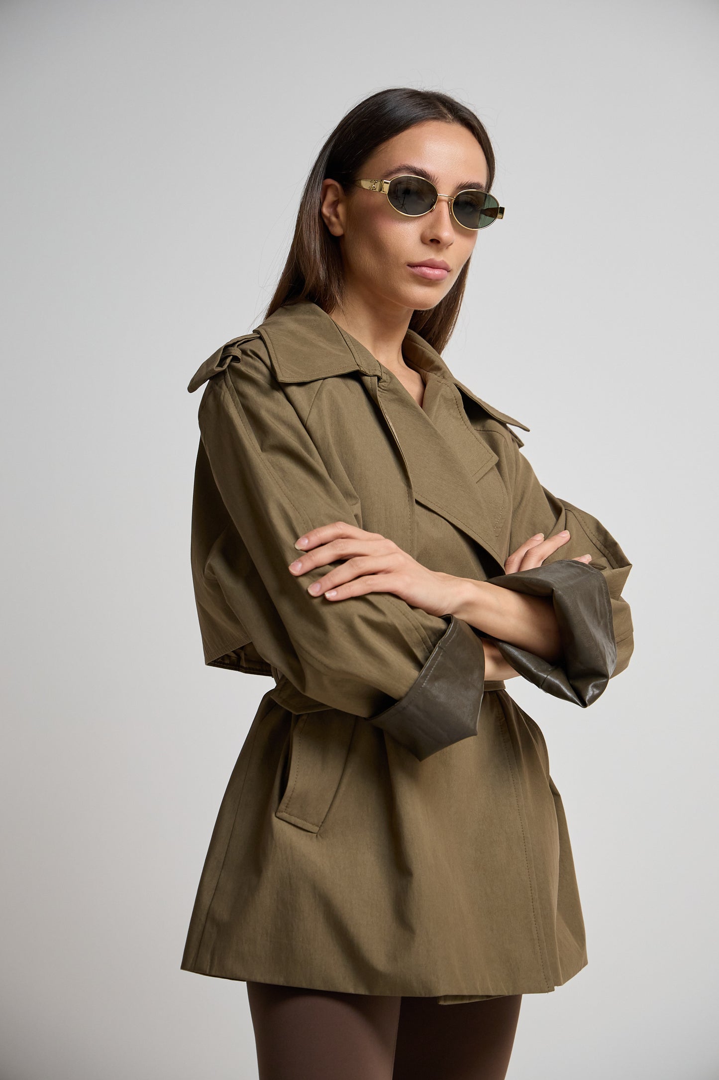 Olive short trench coat