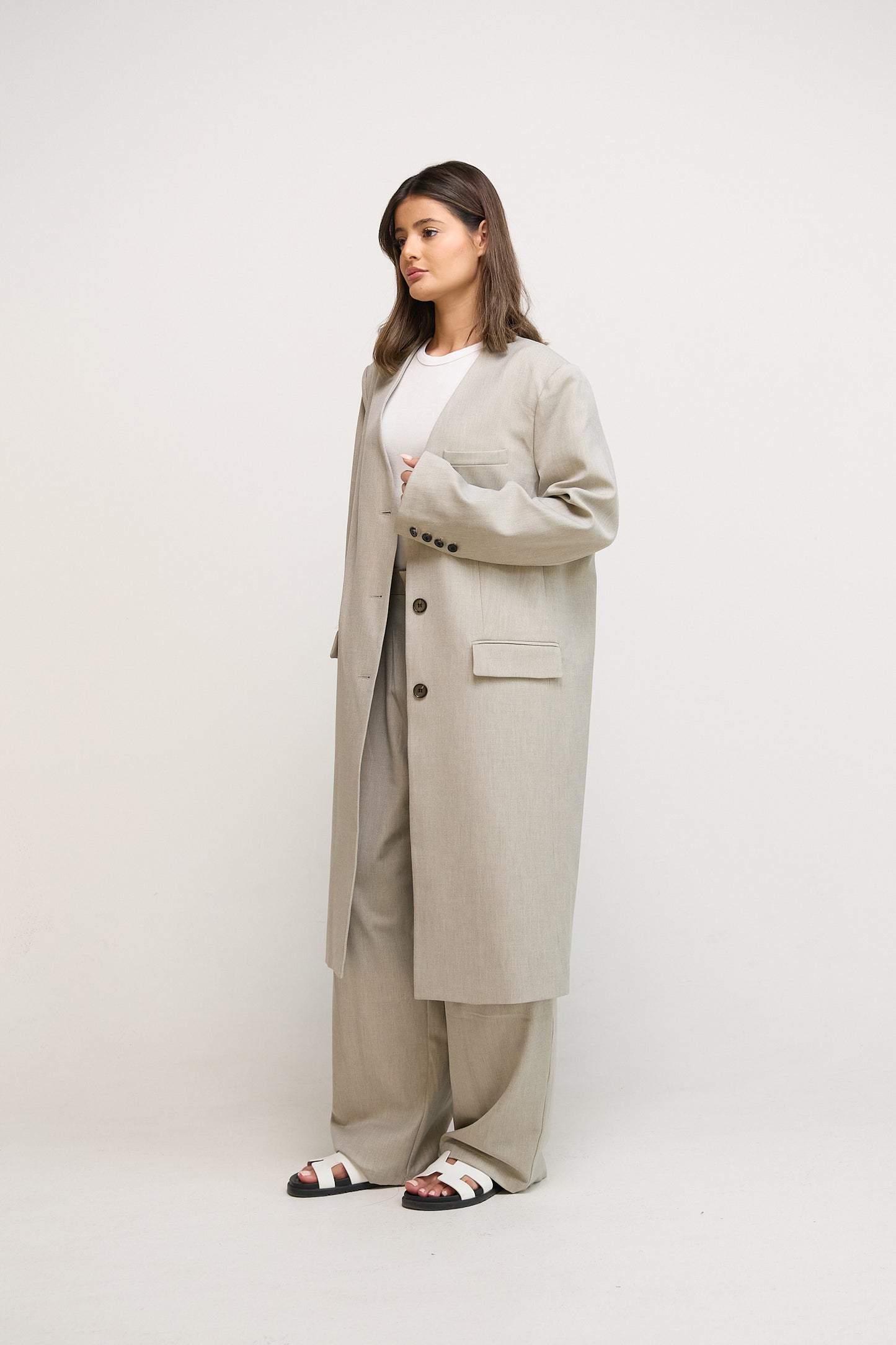 Light Grey Long Blazer Set