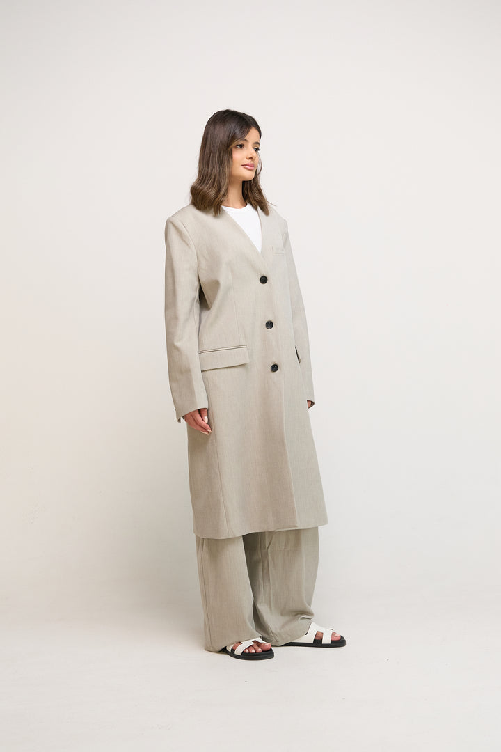Light Grey Long Blazer Set