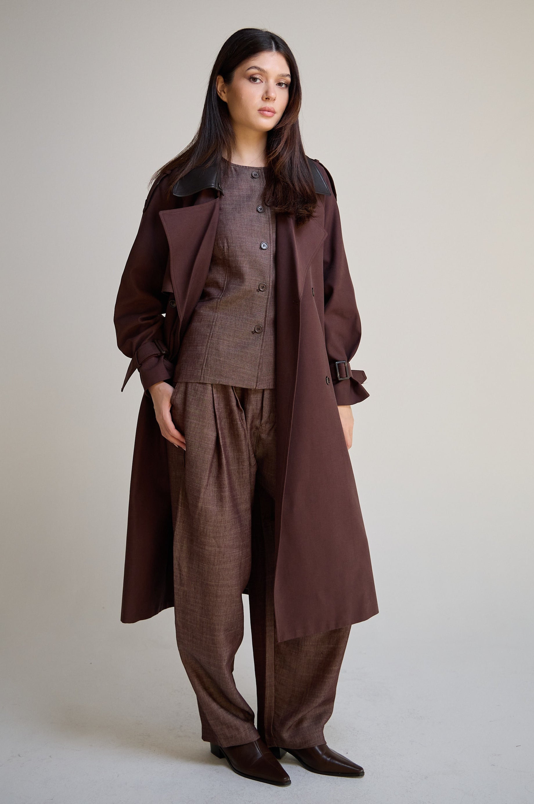 burgundy Long Trench Coat