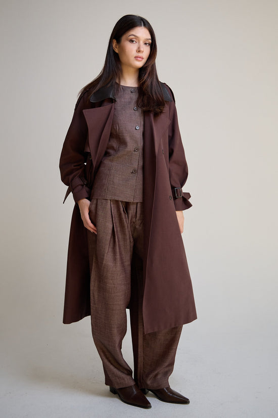 burgundy Long Trench Coat