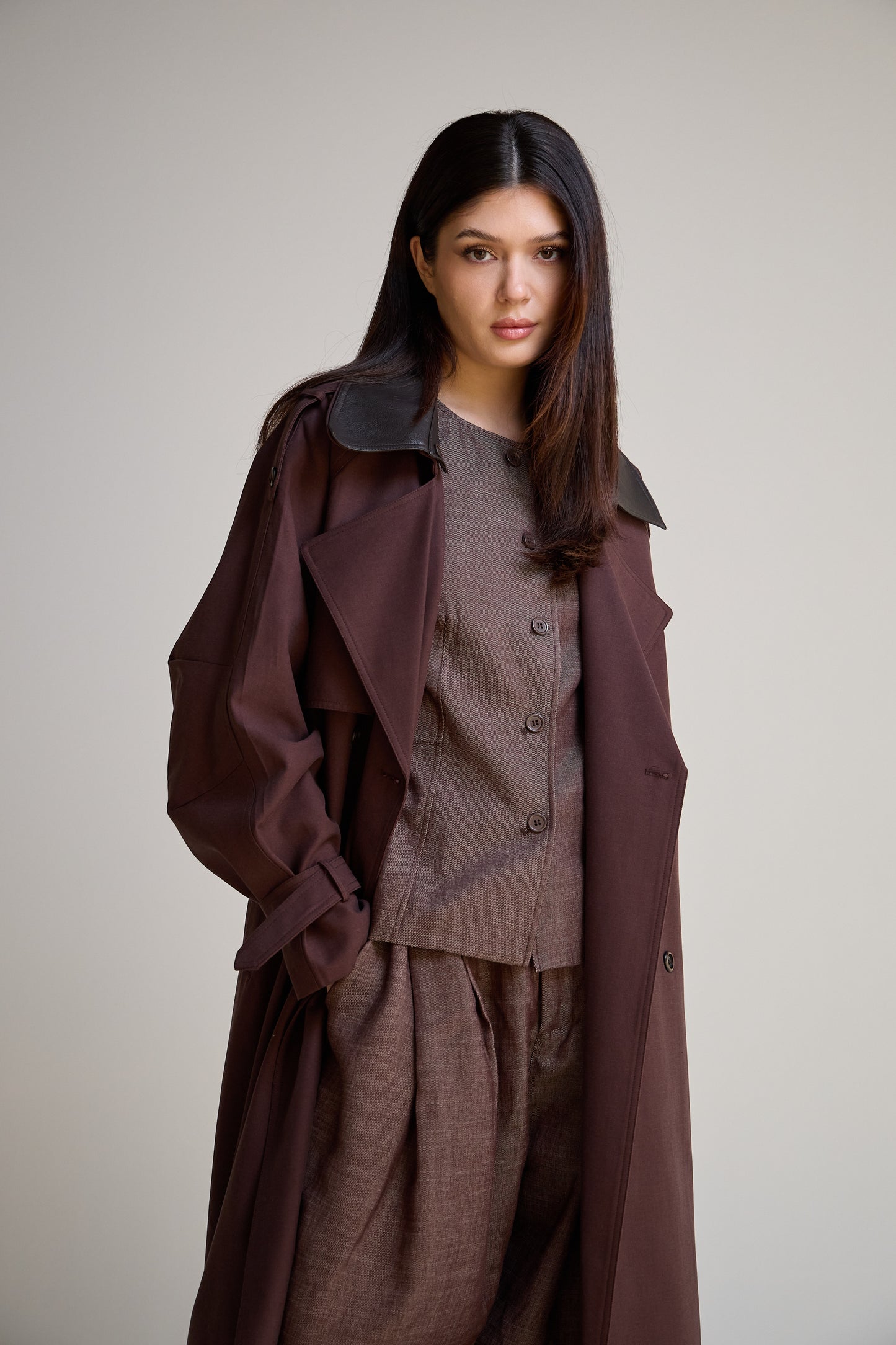 burgundy Long Trench Coat