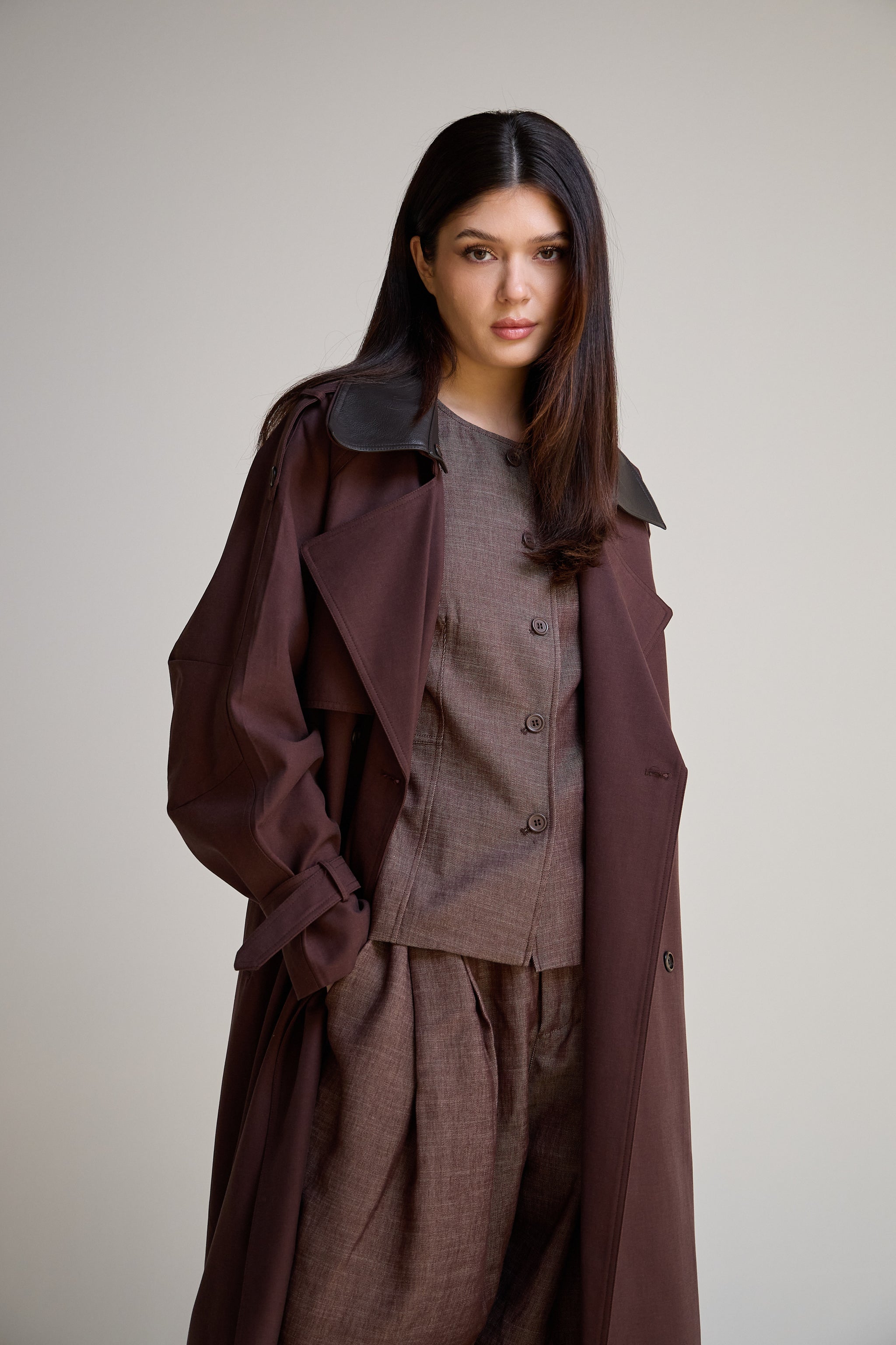 burgundy Long Trench Coat