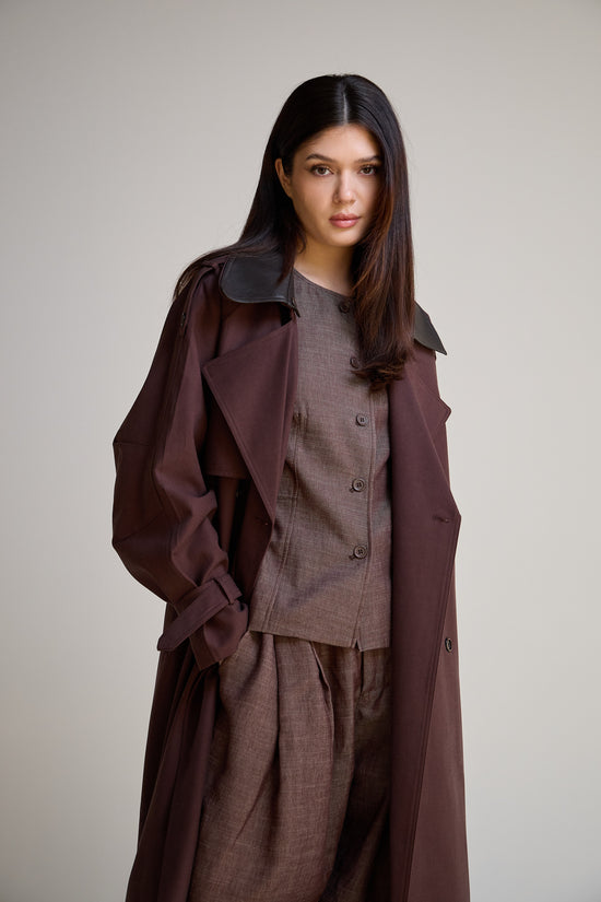 burgundy Long Trench Coat