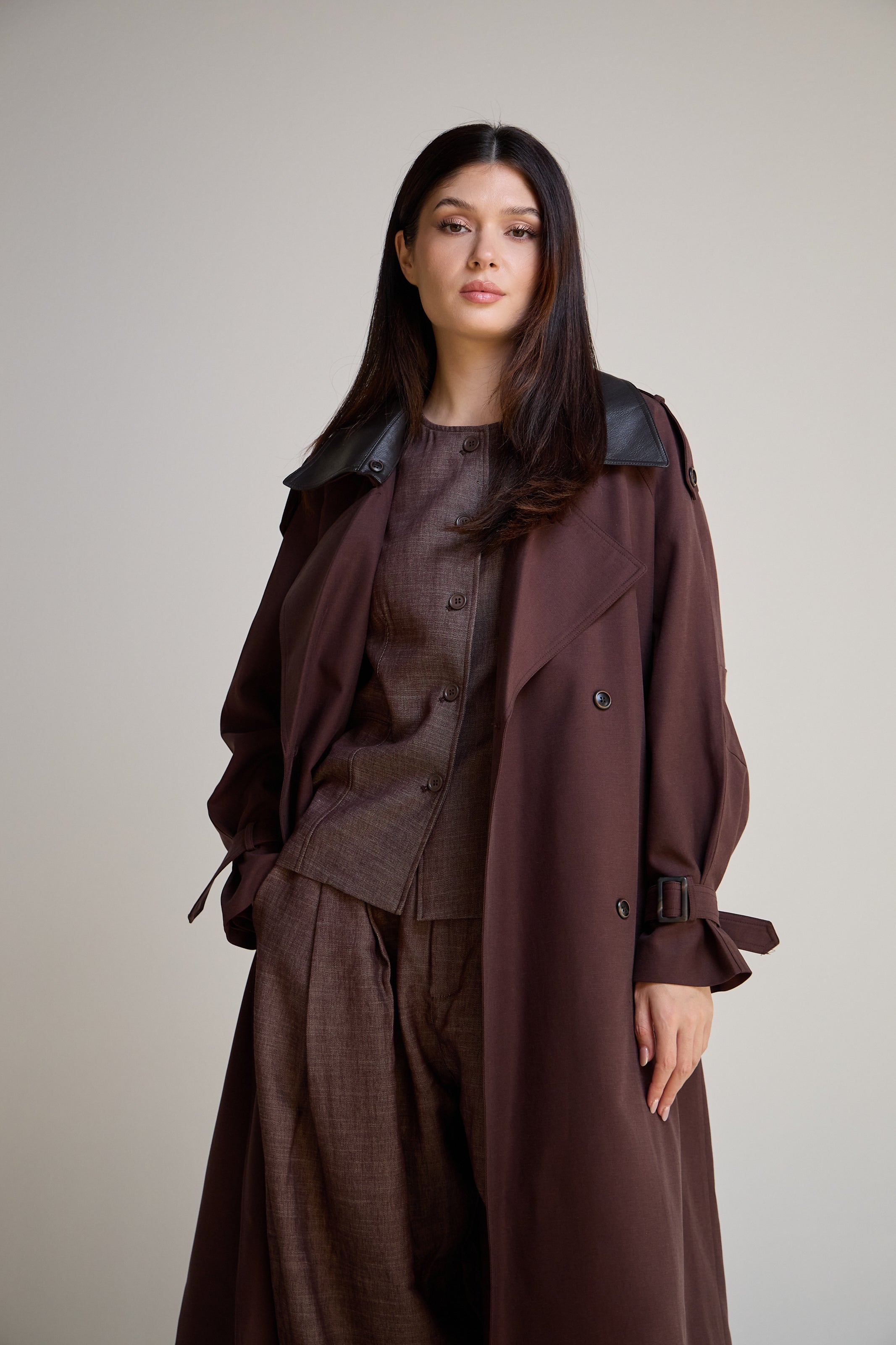 burgundy Long Trench Coat