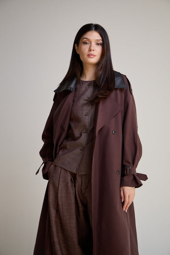 burgundy Long Trench Coat
