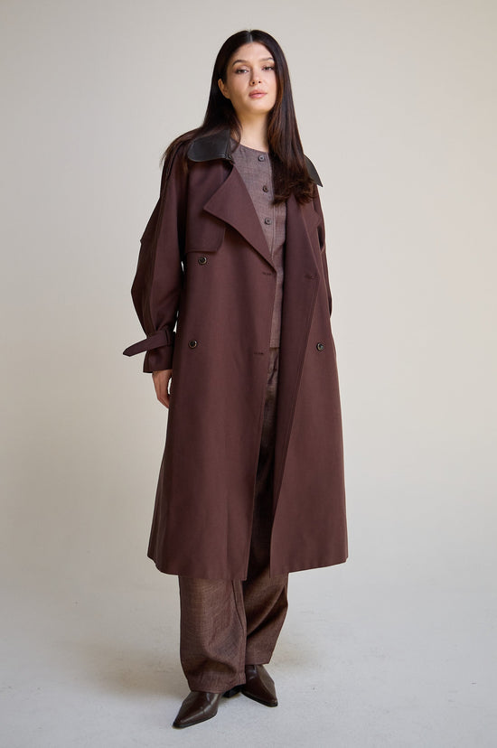 burgundy Long Trench Coat