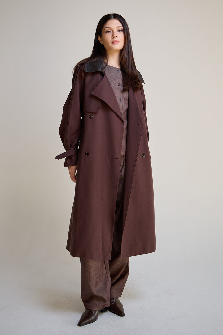 burgundy Long Trench Coat