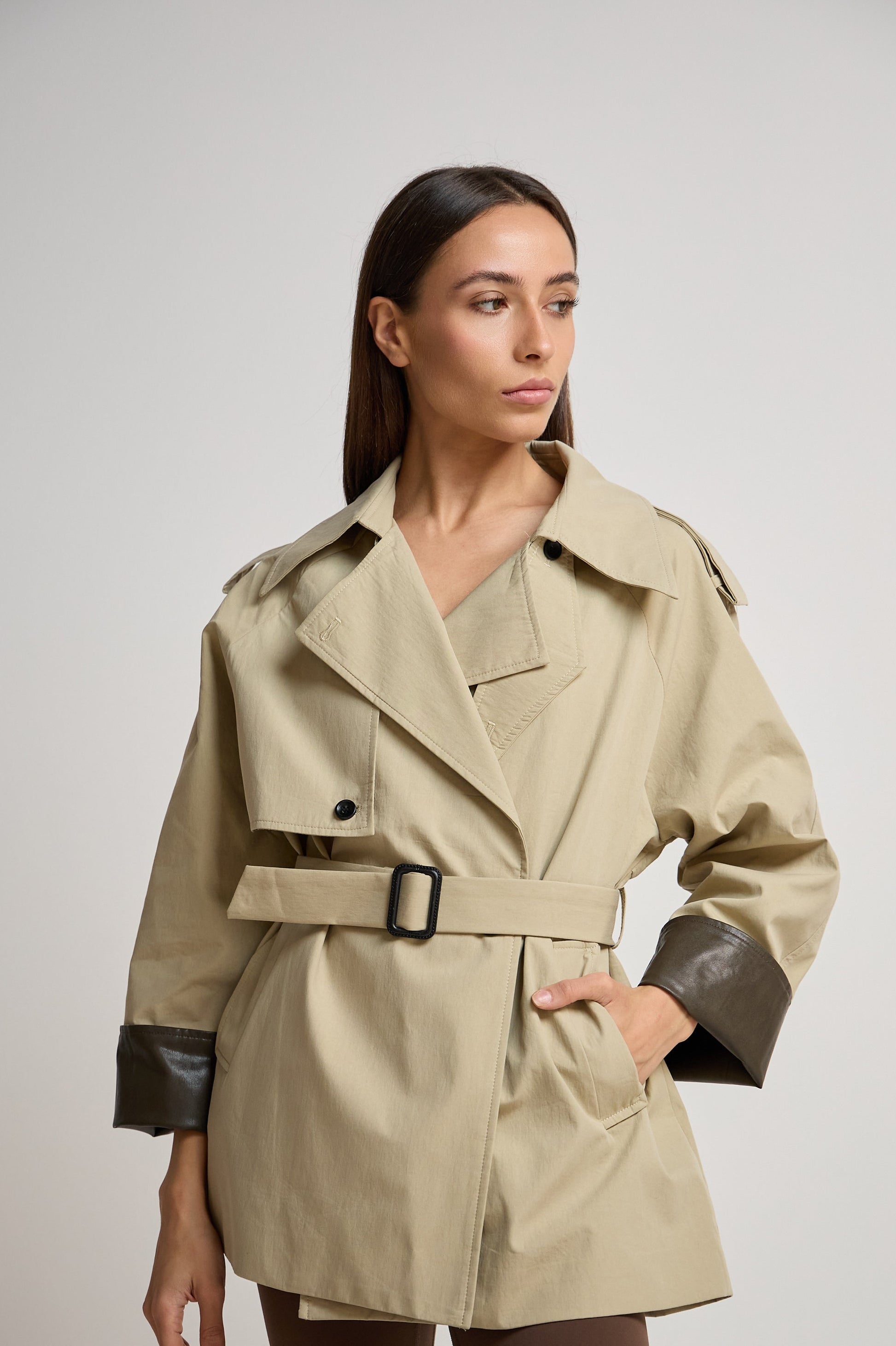 Beige Short Trench Coat