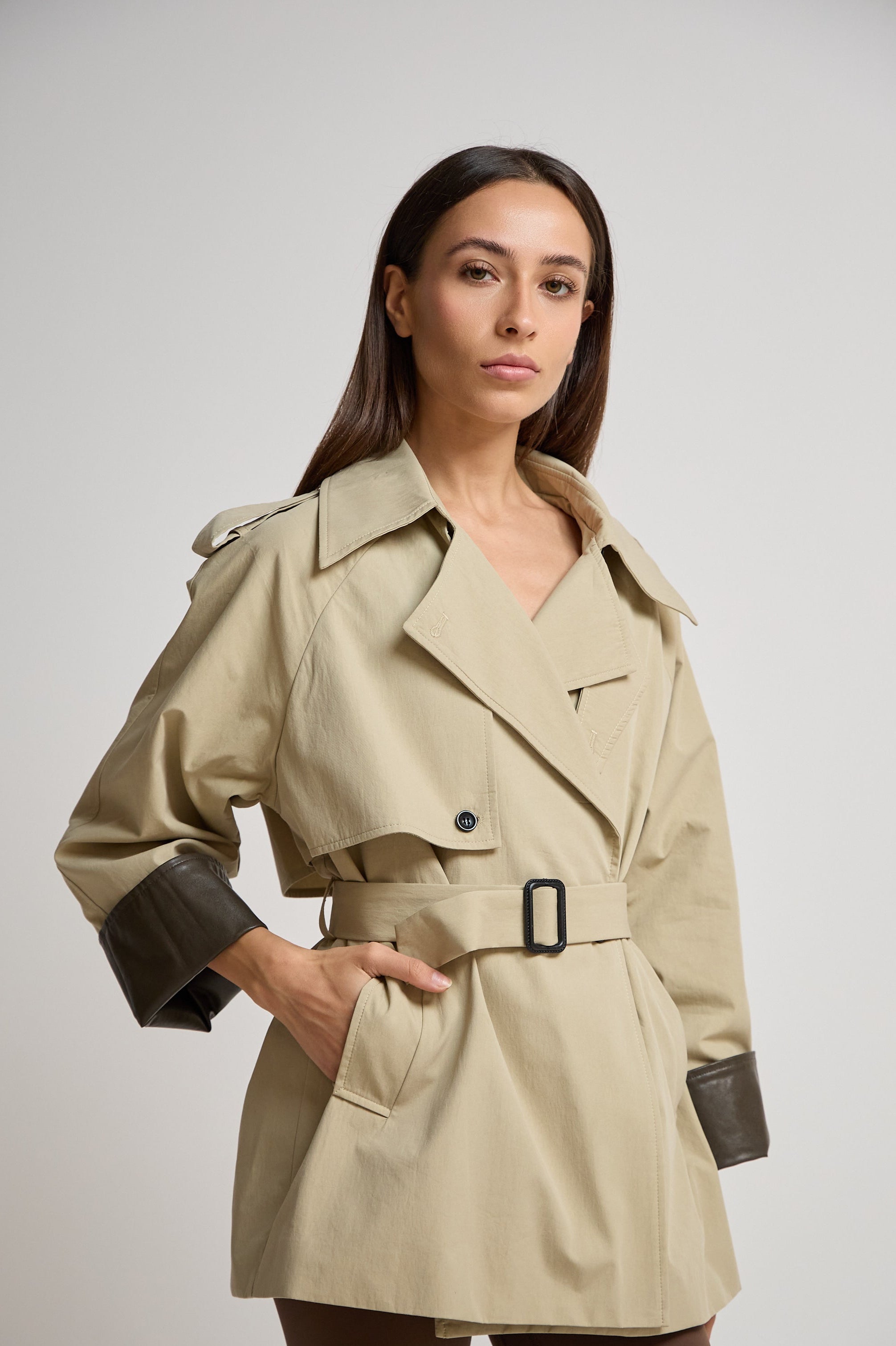 Beige Short Trench Coat