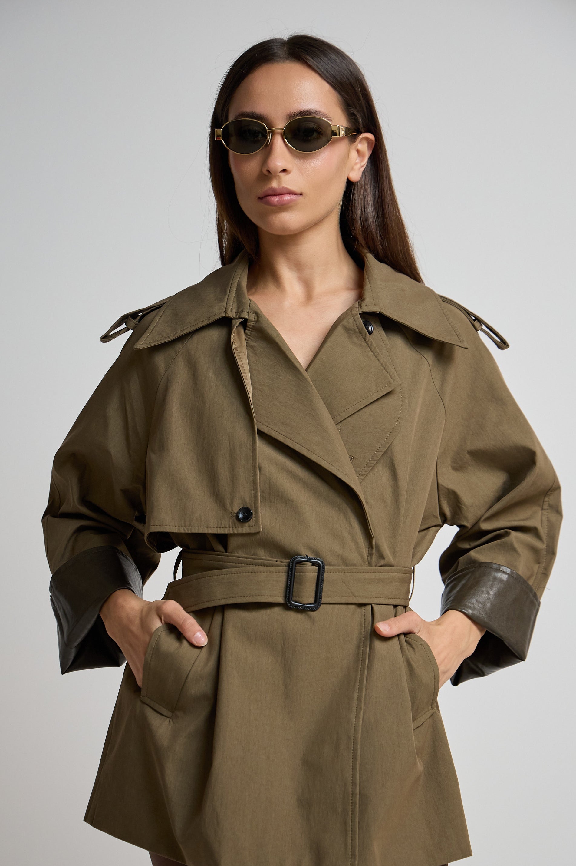 Olive short trench coat